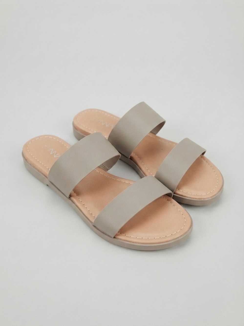 Neutral Double Band Slide Sandals - Women